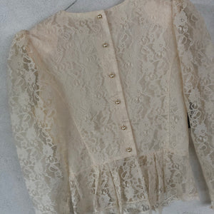 Lace Puff Sleeves Peplum 80s Shirt