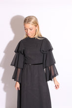 Load image into Gallery viewer, Black Ruffles Chiffon Maxi Dress