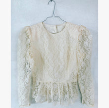 Load image into Gallery viewer, Lace Puff Sleeves Peplum 80s Shirt