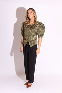 Black Gold Striped Puf Sleeves Shirt