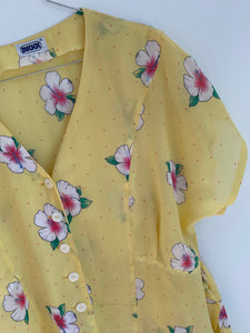 Yellow Semi Sheer Floral Print Dress