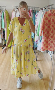 Yellow Semi Sheer Floral Print Dress