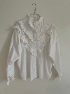 White Cotton Lace Ruffles Shirt