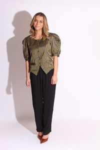 Black Gold Striped Puf Sleeves Shirt