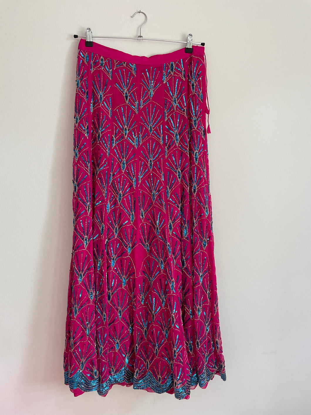 Pink Sequins Embroidery Maxi Skirt